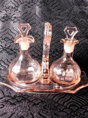 Pink Glass Vanity Jar or Condiment Jar Five Piece Set # 27125